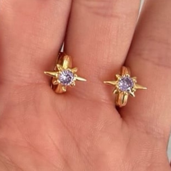 Gold Purple Crystal Star Burst Huggie Hoop Earrings 

Brand New - Picture 4 of 5